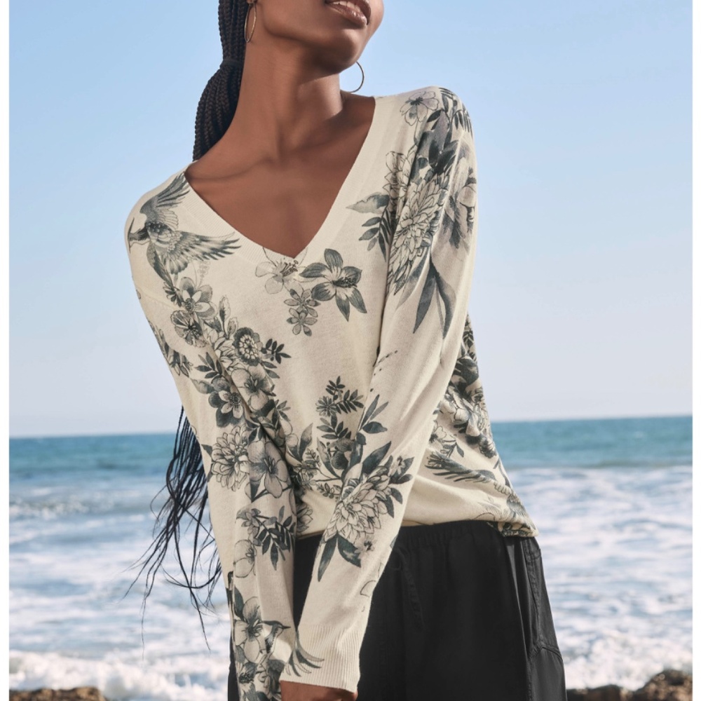 👍SOLD👍Johnny Was Anahi Printed Pullover Ivory V-Neck Long Sleeve Cashmere/Wool - Picture 5 of 13